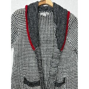 Caren Sport Womens 3X Black White Houndstooth Knit Shawl Collar Cardigan Sweater